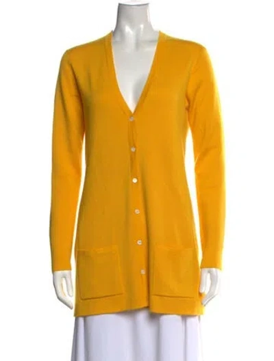 Pre-owned Michael Kors Cashmere V-neck Sweater In Yellow