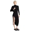 Michael Kors Black Crewneck Midi Dress With Ruched Detail In Wool Woman