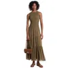 Michael Kors Olive Green Long Dress With Shirred Effect