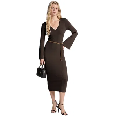 Michael Kors Casual Woman Clothes  - Vnk Bell Slv Merino Drs - Brown