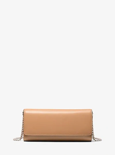 Michael Kors Cate Leather Clutch In Natural