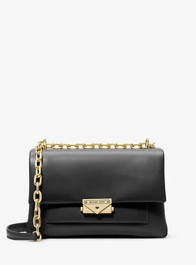 Michael Kors Cece Medium Faux Leather Shoulder Bag In Black