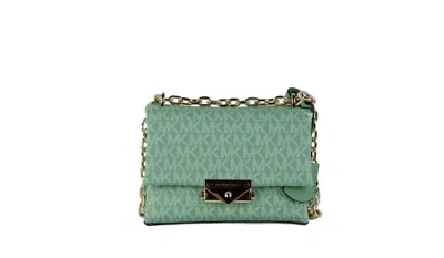 Michael Kors Cece Small Sea Green Signature Pvc Convertible Flap Crossbody Bag In Pink
