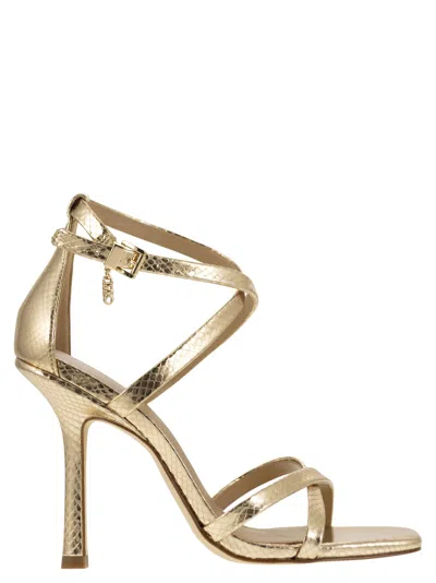 Michael Kors Celia 100mm Metallic-leather Sandals In Gold