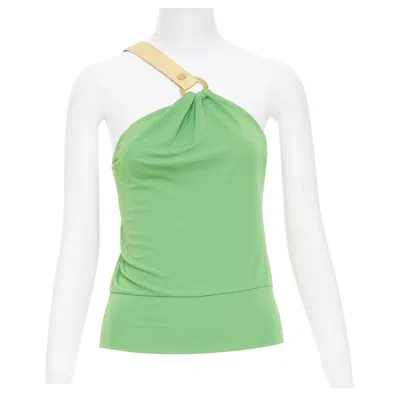 Pre-owned Michael Kors Celine 2002 Runway Horn Ring Leather Asymmetric One Shoulder Halter Top Fr36 S In Green