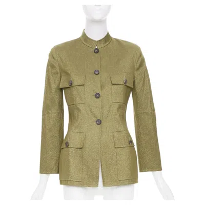 Pre-owned Michael Kors Celine Vintage Finition Main Metallic Wool Blend Military Safari Jacket Fr36 S In Brown