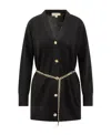 Michael Kors Wool V-neck Cardigan Chain Belt In Black