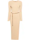 Michael Kors Chain-belt Ribbed-knit Midi Dress In Brown
