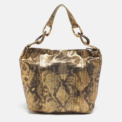 Pre-owned Michael Kors Chain Detail Gold Python Print Suede Hobo
