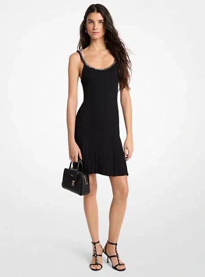 Michael Kors Chain Embellished Stretch Knit Tank Dress In Black