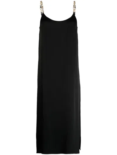 Michael Kors Logo Strap Midi Dress Scoop Neckline In Black