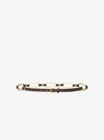 Michael Kors Chain Link Leather Belt In Brown