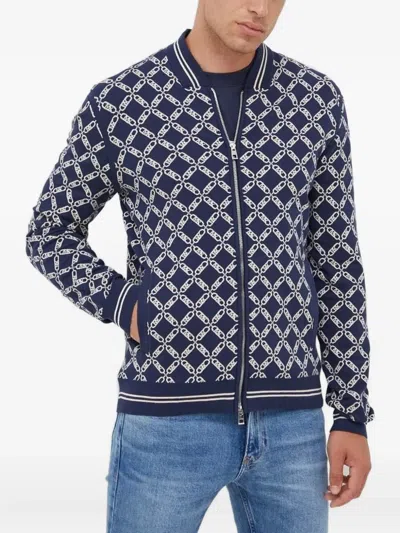 Michael Kors Chain-pattern Zip-up Sweatshirt In Blue