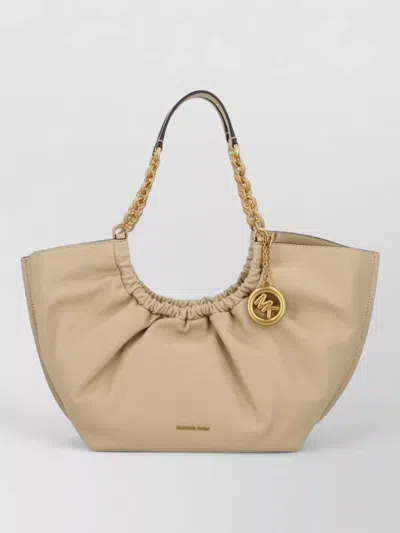 Michael Kors Chain Strap Ruched Detail Structured Tote Bag In Nude