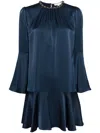 Michael Kors Chain-trim Satin Minidress In Blue