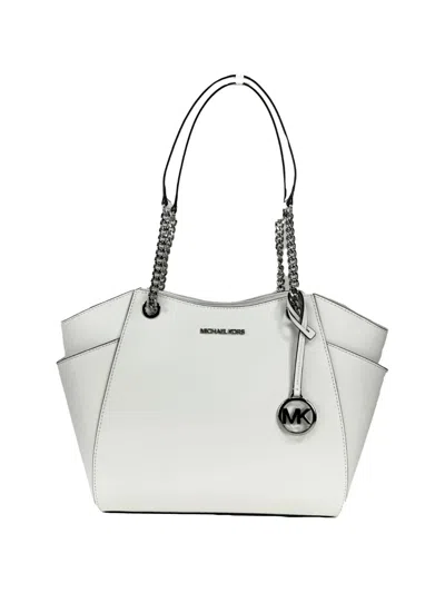 Michael Kors Chain-link Leather-trim Tote Bag In White