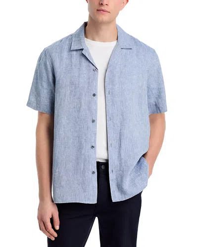 Michael Kors Chambray Linen Camp Shirt In Dark Chambray