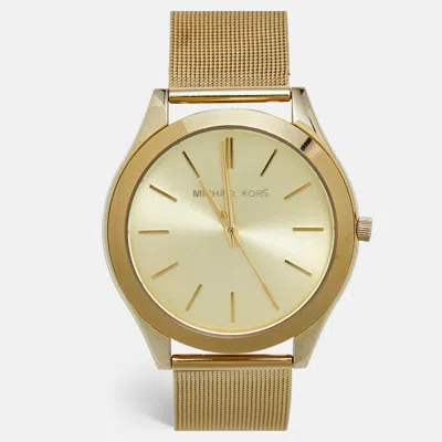 Pre-owned Michael Kors Champagne Gold Plated Stainless Steel Slim Runway Mk3282 Women's Wristwatch 42 Mm