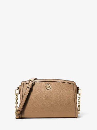 Michael Kors Chantal Large Pebbled Leather Crossbody Bag In Neutral