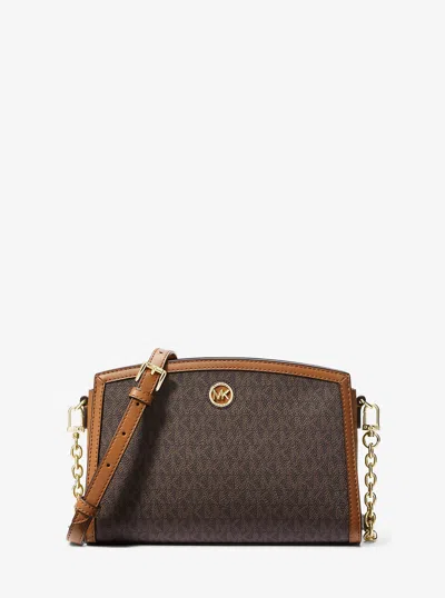 Michael Kors Chantal Large Signature Logo Messenger Bag In Brown