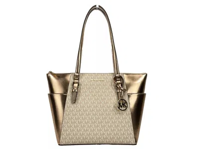 Michael Kors Charlotte Large Leather Top Zip Tote Bag Purse Rose Women's Gold In Multi