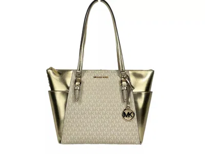 Michael Kors Charlotte Large Leather Top Zip Tote Bag Purse Women's Gold In Multi