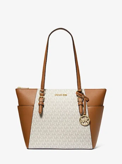 Michael Kors Charlotte Large Logo And Leather Top-zip Tote Bag In Natural