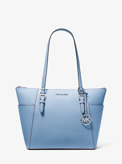 Michael Kors Charlotte Large Saffiano Leather Top-zip Tote Bag In Blue
