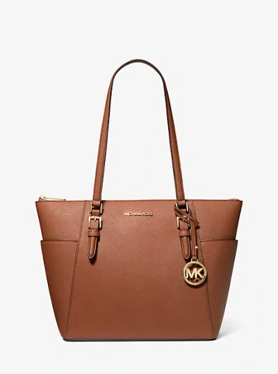 Michael Kors Charlotte Large Saffiano Leather Top-zip Tote Bag In Brown
