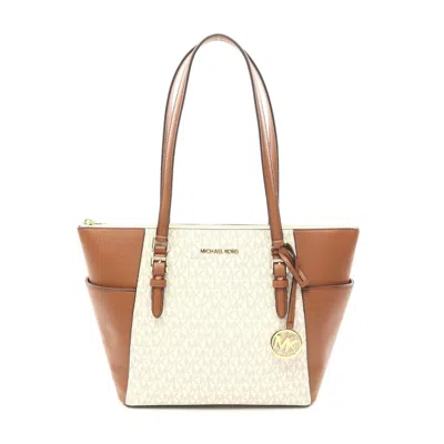 Michael Kors Charlotte Tote Bag Pvc Coated Canvas Leather In White