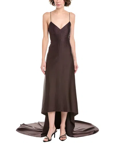 Michael Kors Charm Fishtail Silk Gown In Brown
