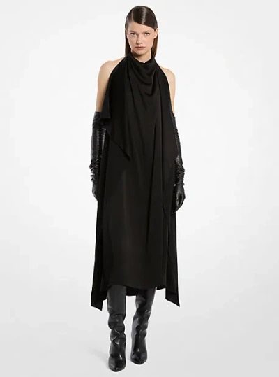 Michael Kors Charmeuse Scarf Halter Dress In Black