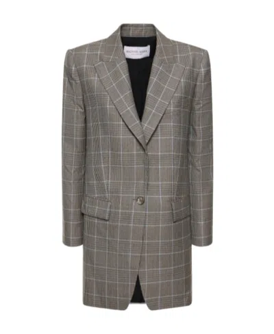 Michael Kors Checkered Single-breasted Suit Jacket In Gray