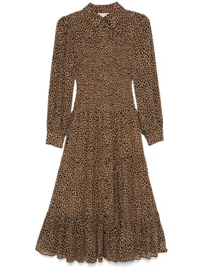 Michael Kors Cheetah-print Midi Dress In Brown