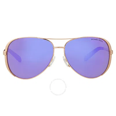 Michael Kors Chelsea Purple Mirror Pilot Ladies Sunglasses Mk5004 10034v 59 In Gold