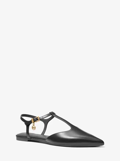 Michael Kors Cherie Leather T-strap Flat In Black