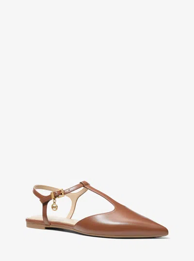 Michael Kors Cherie Leather T-strap Flat In Brown