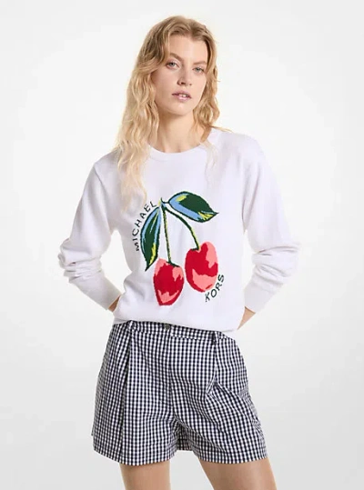 Michael Kors Cherry Jacquard Cotton Blend Sweater In White