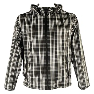 Pre-owned Michael Kors Chest Size Xl White Black Plaid Polyester Hooded Jacket