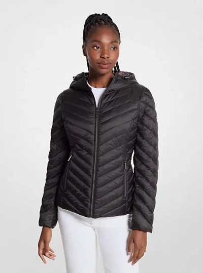 Michael Kors Chevron Logo Print Quilted Nylon Reversible  Jacket In Black