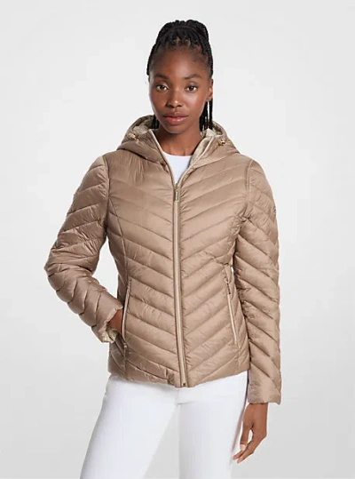 Michael Kors Chevron Logo Print Quilted Nylon Reversible  Jacket In Brown