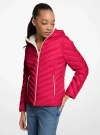 Michael Kors Chevron Logo Print Quilted Nylon Reversible  Jacket In Pink