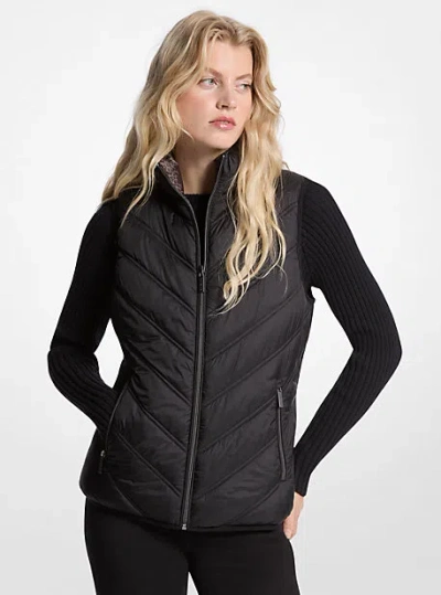 Michael Kors Chevron Quilted Logo Print And Nylon Packable Vest In Black
