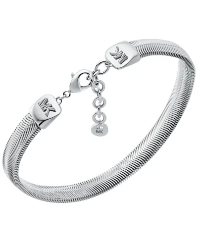 Michael Kors Chevron Snake Chain Bracelet In Silver