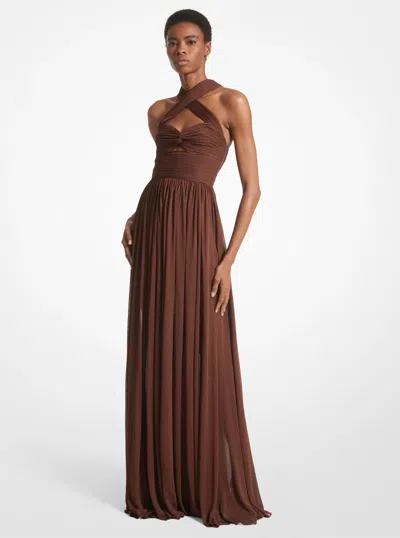 Michael Kors Chiffon Jersey Cross-front Gown In Brown