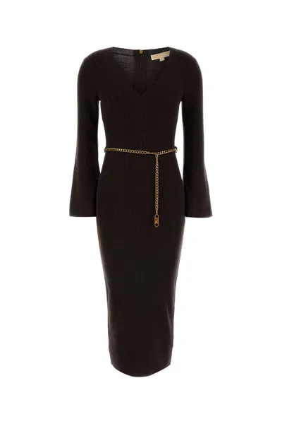 MICHAEL KORS CHOCOLATE WOOL BLEND DRESS