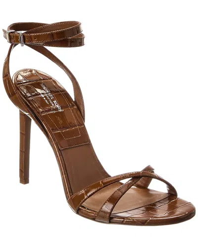 Michael Kors Chrissy Runway Croc-embossed Leather Sandal In Brown
