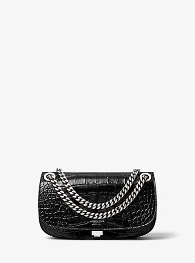 Michael Kors Christie Crocodile Embossed Leather Envelope Bag In Black