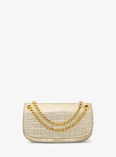 Michael Kors Christie Mini Metallic Crocodile Embossed Leather Envelope Bag In Gold