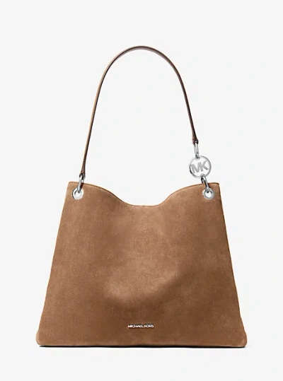 Michael Kors Christina Large Suede Shoulder Bag In Brown